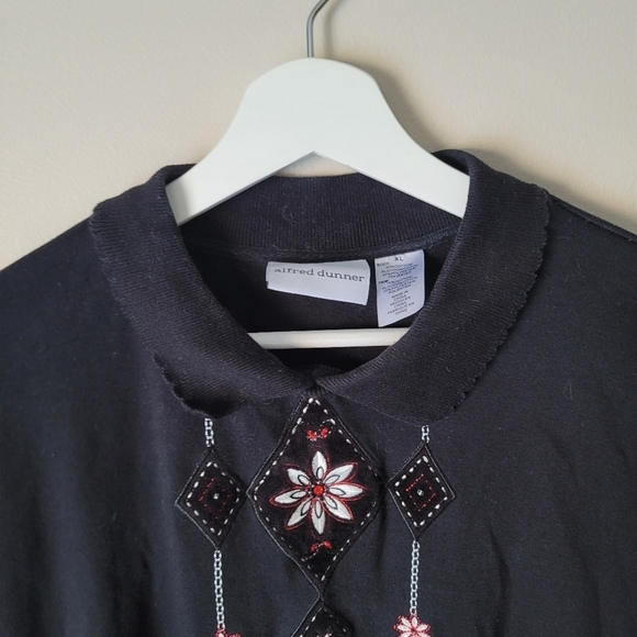Alfred Dunner Vintage Embroidered Grandma Sweater Size XL Size Black - Picture 3 of 11